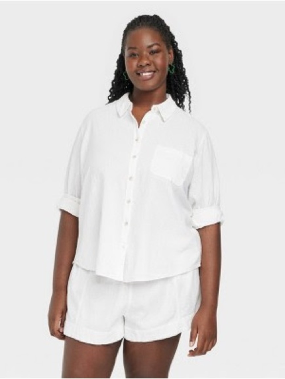 Long Sleeve Relaxed Fit Collared Button-Down Shirt